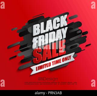 Dynamic black friday sale banner on red background. Perfect template for flyers, discount cards, web, posters, ad, promotions, blogs and social media, Stock Vector