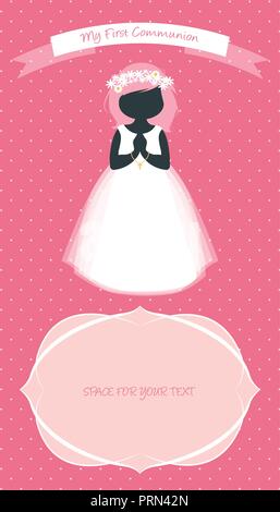 My first communion celebration reminder. Cute girl wearing white dress Stock Vector