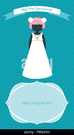 My first communion celebration reminder. Cute girl wearing white dress Stock Vector