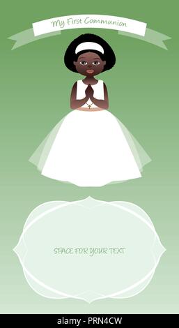 My first communion celebration reminder. Cute girl wearing white dress Stock Vector