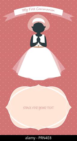 My first communion celebration reminder. Cute girl wearing white dress Stock Vector