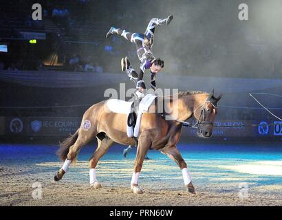 NEC Birmingham, UK. 3rd Oct 2018. GB vaulting team. Horse of the year show (HOYS). National Exhibition Centre (NEC). Birmingham. UK. 03/10/2018. Credit: Sport In Pictures/Alamy Live News Stock Photo