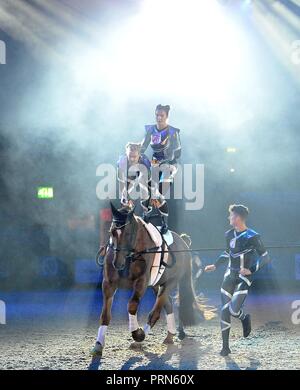 NEC Birmingham, UK. 3rd Oct 2018. GB vaulting team. Horse of the year show (HOYS). National Exhibition Centre (NEC). Birmingham. UK. 03/10/2018. Credit: Sport In Pictures/Alamy Live News