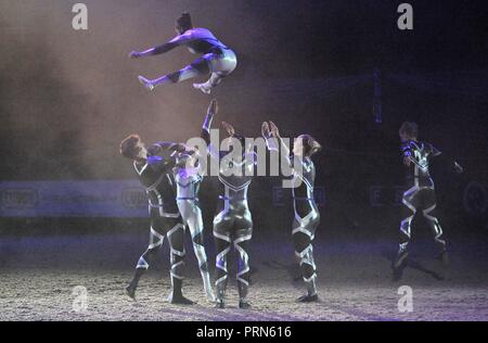 NEC Birmingham, UK. 3rd Oct 2018. GB vaulting team. Horse of the year show (HOYS). National Exhibition Centre (NEC). Birmingham. UK. 03/10/2018. Credit: Sport In Pictures/Alamy Live News Stock Photo