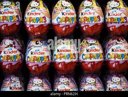 Kiev, Ukraine. 2nd Oct, 2018. Kinder Surprise is seen in a Ukranian store. Kinder Surprise, also known as Kinder Egg or Kinder Surprise Egg, is a candy manufactured by the Italian company Ferrero SpA since 1974. Credit: Igor Golovniov/SOPA Images/ZUMA Wire/Alamy Live News Stock Photo