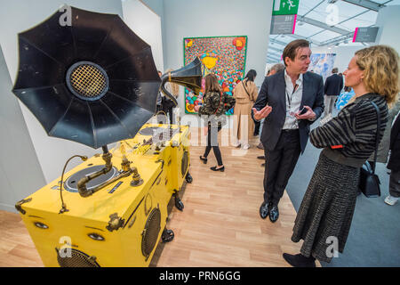 Regents Park, London, UK. 3rd Oct 2018. Gramaphone by Osgemeos in Lehman Maupin  - The Frieze Art Fair in Regents Park. It remains open till 7 Oct 2018.  Credit: Guy Bell/Alamy Live News
