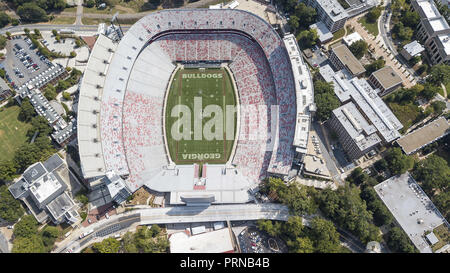 Athens, Georgia, USA. 3rd Oct, 2018. October 03, 2018 - Athens, Georgia, USA: Aerial views of Sanford Stadium, which is the on-campus playing venue for football at the University of Georgia in Athens, Georgia, United States. The 92,746-seat stadium is the tenth-largest stadium in the NCAA. Credit: Walter G Arce Sr Asp Inc/ASP/ZUMA Wire/Alamy Live News Stock Photo