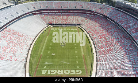 Athens, Georgia, USA. 3rd Oct, 2018. October 03, 2018 - Athens, Georgia, USA: Aerial views of Sanford Stadium, which is the on-campus playing venue for football at the University of Georgia in Athens, Georgia, United States. The 92,746-seat stadium is the tenth-largest stadium in the NCAA. Credit: Walter G Arce Sr Asp Inc/ASP/ZUMA Wire/Alamy Live News Stock Photo