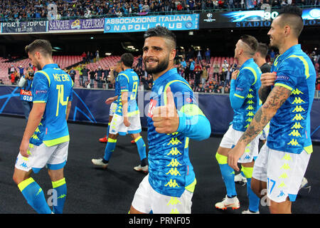 Napoli, Italy. 03th October 2018. Lorenzo Insigne  of SSC Napoli celebrate a the end of the Uefa Champions League Group C match between Ssc Napoli and Liverpool Fc. Credit: Marco Canoniero/Alamy Live News Stock Photo