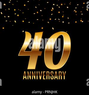 Celebrating 40 Anniversary emblem template design with gold numbers poster background. Vector Illustration Stock Vector