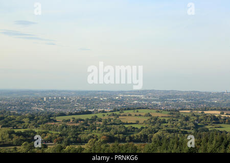 A view from the Clent hills with Brierley hill flats and the Merry hill shopping centre visible in the background. Stock Photo