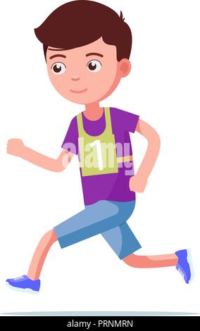 Vector illustration cartoon boy running marathon Stock Vector