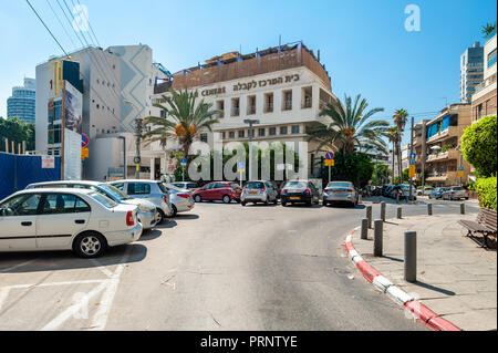 Israel, Tel Aviv - 24 September 2018: Large sukkah built on the roof of the Kabbalah Center Stock Photo