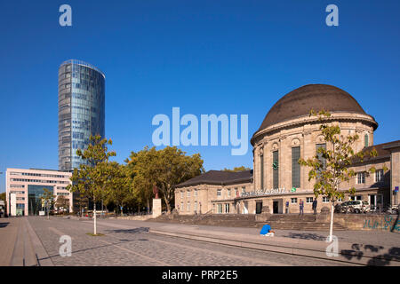 the Cologne Triangle Tower and the railway station Cologne Messe / Deutz at the Otto square in the district Deutz, Cologne, Germany.  der KoelnTriangl Stock Photo