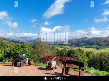 View down Eskdale from the grounds of Muncaster Castle, Ravenglass, Lake District National Park, Cumbria, UK Stock Photo