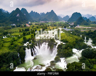 Ban Gioc Detian waterfall on the border between China and Vietnam aerial view Stock Photo