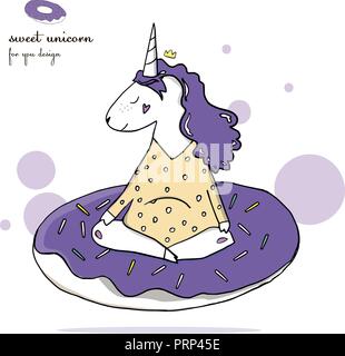 Jumping Unicorn watercolor character . White Horse isolated on white background. Painting. Illustration. Template. Clip-Art. indigo color Stock Vector