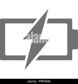 Vector power battery with lightning bolt icon. Fully discharged accumulator symbol and sign illustration on white background Stock Vector