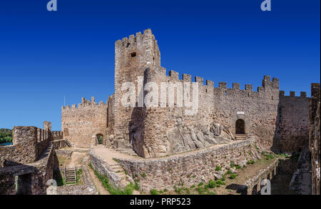 Almourol, Portugal.Castle of Almourol, an iconic Knights Templar fortress built on a rocky island in the middle of Tagus river. Almourol, Portugal Stock Photo