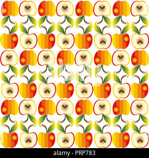 Apple Pattern. Seamless fruit background. Abstract design elements. Grunge texture decoration. Red green bright colours. illustration of healthy lifes Stock Photo