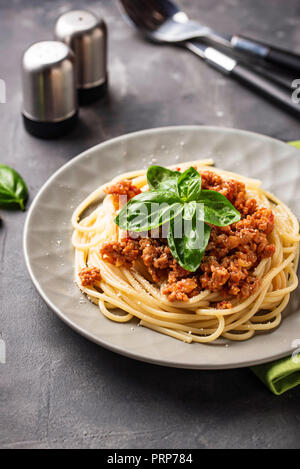 Pasta Bolognese. Spaghetti with meat sauce  Stock Photo