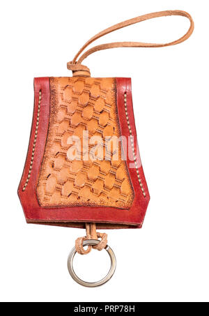 handmade embossed leather Key Cover cut out on white background Stock Photo