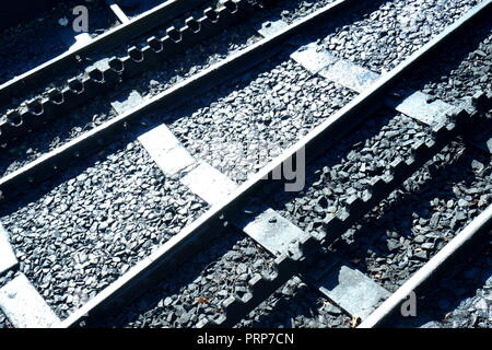 Railway tracks, Snowdon Mountain Railway, Llanberis, Gwynedd, North Wales, UK Stock Photo