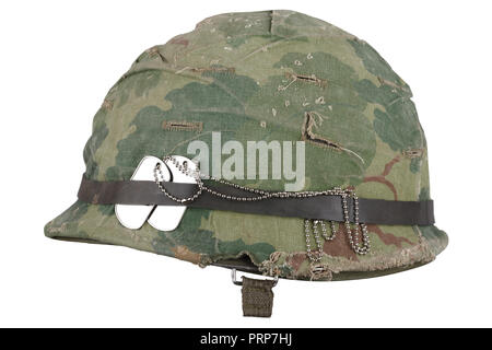 US Army helmet Vietnam war period with camouflage cover goggles