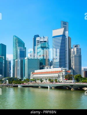 Sunny cityscape of Singapore with financial district Stock Photo