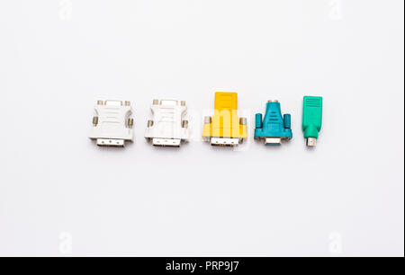 Video adapter for the computer and adapter for the mouse and keyboard. Isolated on a white background with a clipping path. Stock Photo