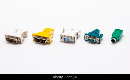 Video adapter for the computer and adapter for the mouse and keyboard. Isolated on a white background with a clipping path. Stock Photo