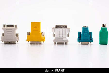 Video adapter for the computer and adapter for the mouse and keyboard. Isolated on a white background with a clipping path. Stock Photo