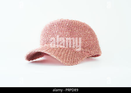 Beautiful lady pink cap isolated on white background . Stock Photo