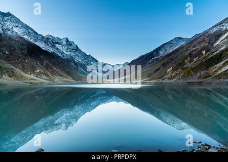 Tourism and travel in the north of Pakistan, Naran, through the Karakoram highway, saif ul mulook, babusar, gilgit, hunza, are areas along the route. Stock Photo