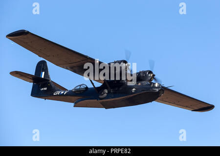 Consolidated PBY Catalina Flying boat VH-PBZ operated by the Historical Aircraft Restoration Society (HARS) wearing the famous ÔBlack CatsÕ livery fro Stock Photo