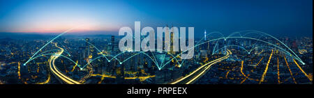 city scape and network connection concept Stock Photo