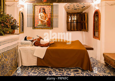 Alba de Tomes, Salamanca, Spain - October 7, 2017: Representation of the death of St. Teresa of Avila (Santa Teresa de Jesus) in her own room in conve Stock Photo