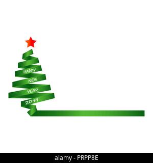 Silhouette of the Christmas tree from the ribbon with a green gradient, the inscription happy New Year Stock Vector