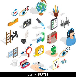 Business trip icons set, isometric style Stock Vector