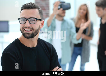 male software programmer testing a new app Stock Photo