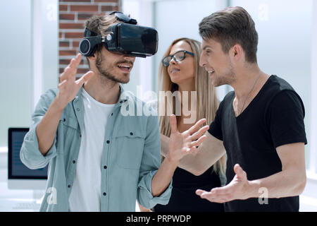 Technology concept .Main focus on man Stock Photo