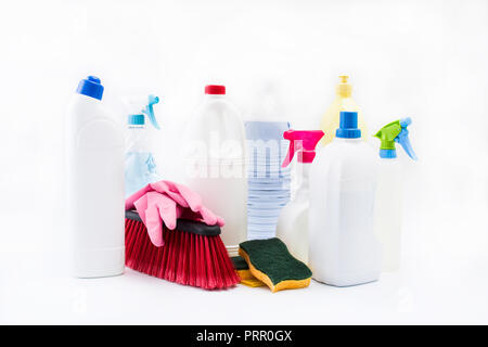 Cleaning products isolated on white background Stock Photo