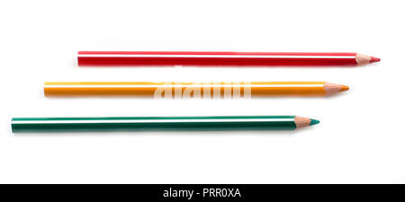 Color sharpened pencils close up isolated on white background. School drawing set. Multicolor crayons collection Stock Photo