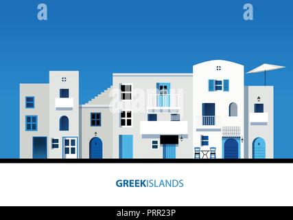 Greek Islands. View of typical greek island architecture on blue sky. Vector Illustration Stock Vector