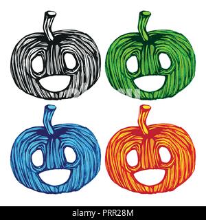 Doodle pumpkins.Vector paint hand drawn picture in cartoon style. Stock illustration. Stock Vector