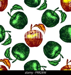 Green apples seamless pattern on white background. Vector illustration. Stock Vector