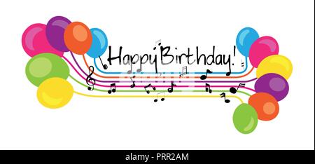 Hand drawn sign Happy Birthday in music stave style isolated on white background. Vector Stock Vector