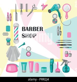 Composition of the set of icons for the Barber shop. Vector elements for your web design, in flat linear illustration style Stock Vector