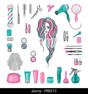 Hair cut, manicure, makeup, hair coloring, hairdressing, styling professional beauty tools and equipment big set. Stock Vector