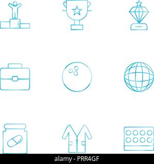 Award Position, Breifcase, Medicine,Trophy , diamond, bowling ball  , globe, world , lab coat , medical , logo, design, vector, sign, label, symbol, i Stock Vector